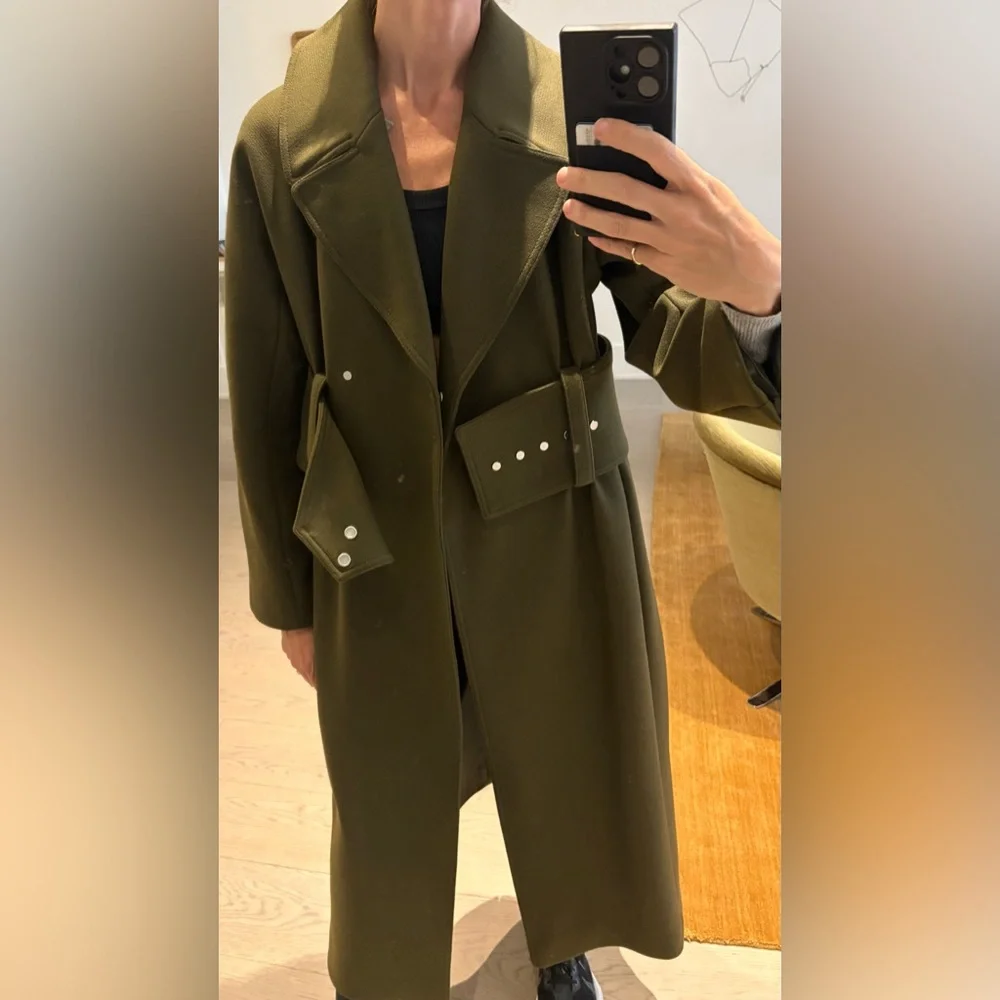 Olive Green Belted wool long coat H&M Studio - Picture 4 of 8